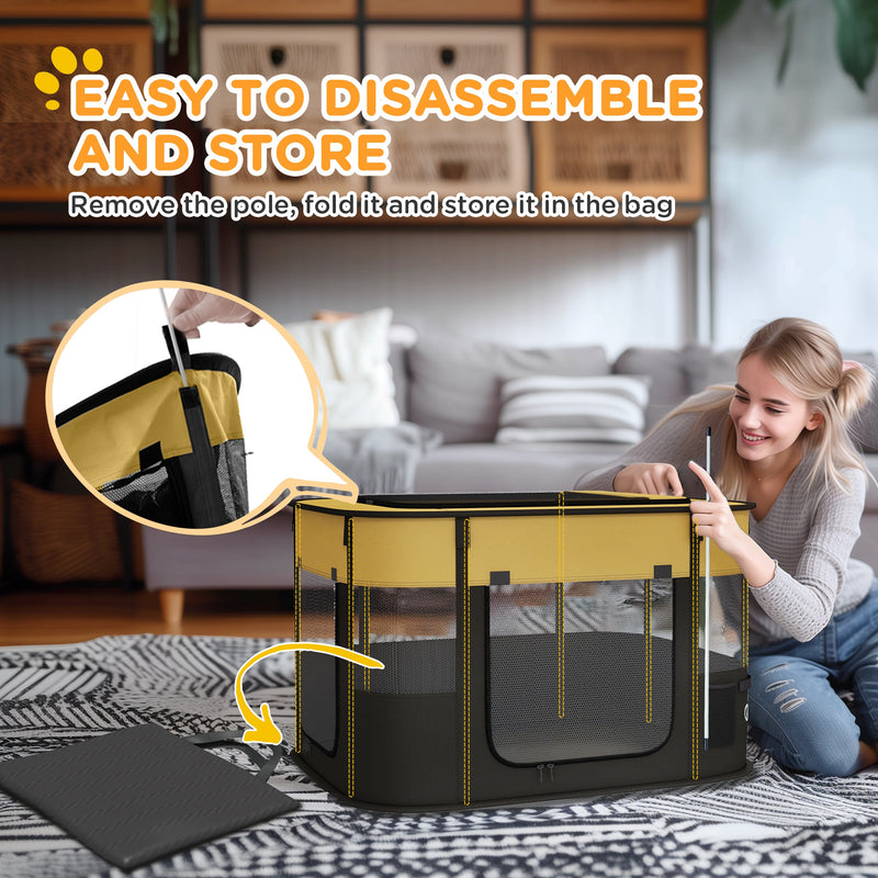PawHut Portable Dog Pen For Puppies, Rabbits, Kittens, Guinea Pigs - Yellow