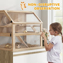 PawHut Wooden Hamster Cage W/ Detachable Bottom, Hut, Seesaw, Natural