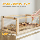 PawHut Wooden Hamster Cage W/ Detachable Bottom, Hut, Seesaw, Natural