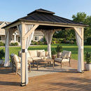Outsunny 3 X 3 M Hardtop Gazebo, Double Roof Garden Gazebo, Light Grey