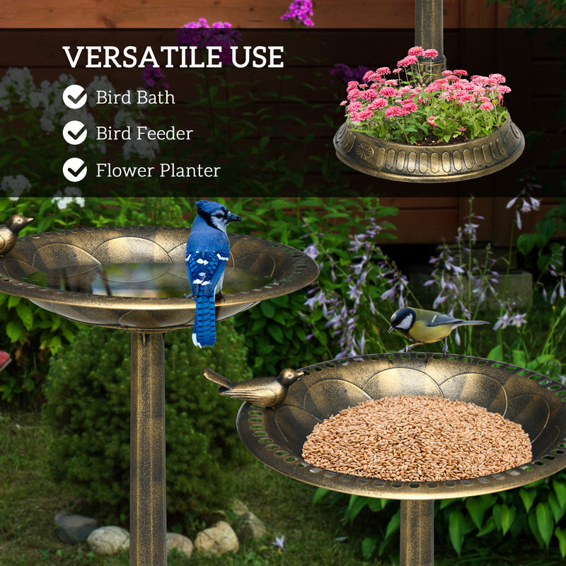 Outsunny 72cm Tall Bird Bath with Bird Decoration for Garden, Bronze Tone