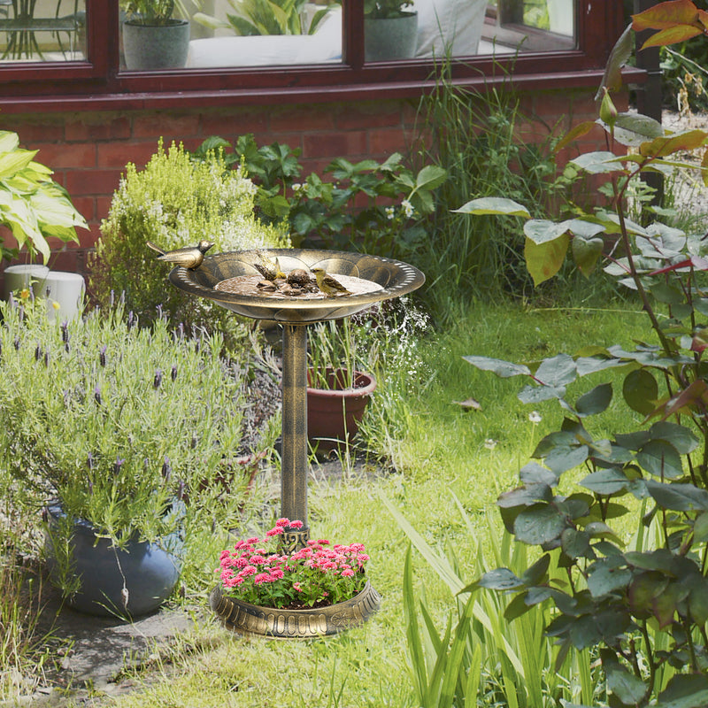 Outsunny 72cm Tall Bird Bath with Bird Decoration for Garden, Bronze Tone