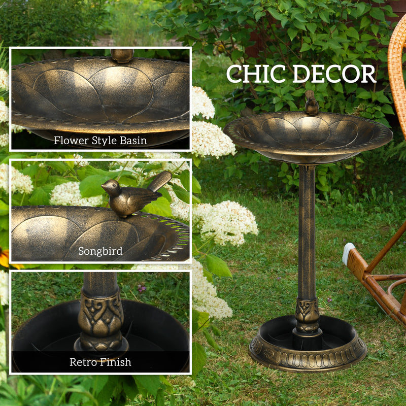 Outsunny 72cm Tall Bird Bath with Bird Decoration for Garden, Bronze Tone