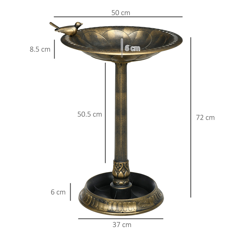 Outsunny 72cm Tall Bird Bath with Bird Decoration for Garden, Bronze Tone