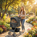 PawHut Pet Stroller Carrier Foldable Deluxe Walk Travel Dog, Dark Grey