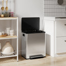 HOMCOM 2 x 25L Double Kitchen Bin, Pedal Bin with Soft-Close Lid, Silver