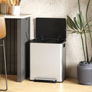 HOMCOM 2 x 25L Double Kitchen Bin, Pedal Bin with Soft-Close Lid, Silver