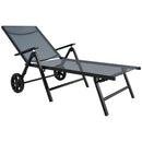 Outsunny Folding Sun Lounger w/ Wheels, 5-Position Adjustable Sunbed, Grey
