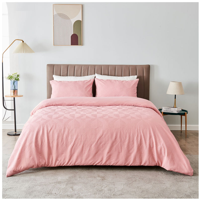 Ely Embossed Diamond Duvet Set - Blush Pink