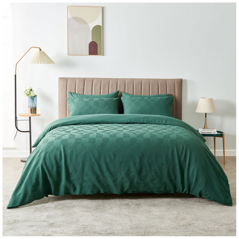 Ely Embossed Diamond Duvet Set - Emerald Green
