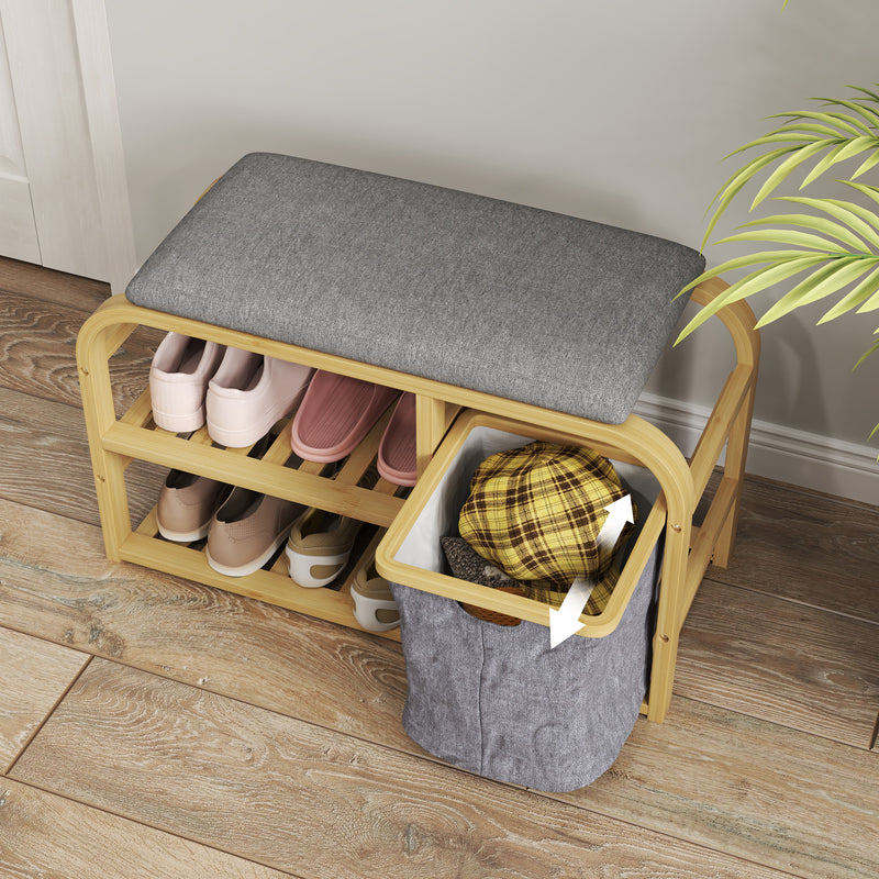 HOMCOM Shoe Rack Bench with Seat for Hallway, Entryway, Nature Wood Finish