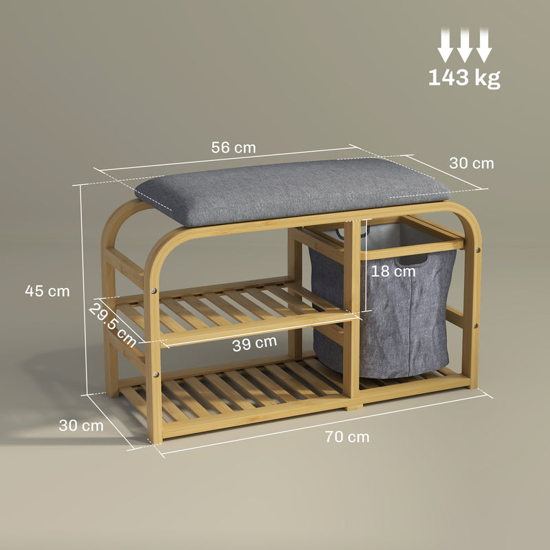 HOMCOM Shoe Rack Bench with Seat for Hallway, Entryway, Nature Wood Finish