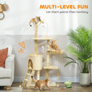 PawHut Cat Tree For Indoor Cats, 134cm Scratching Post Climbing Tower, Beige