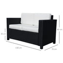 Outsunny Rattan Wicker 2-seat Sofa Loveseat Padded Garden Furniture Black