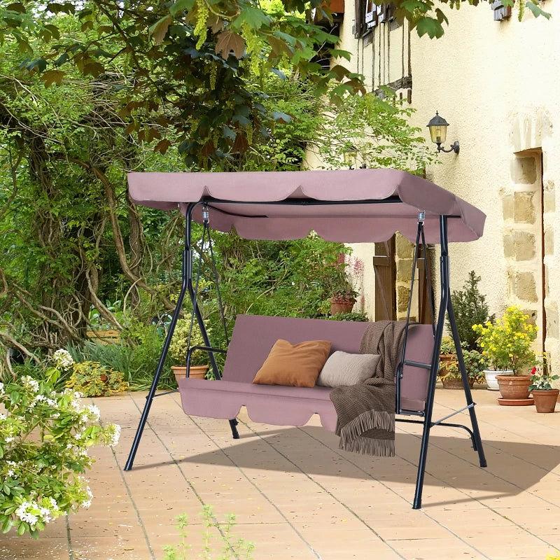 Outsunny 3 Seater Canopy Swing Chair Garden Rocking Bench Heavy Duty Patio Metal Seat w/ Top Roof - Brown