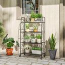 Outsunny 4-Tier Metal Plant Stand, Plants Display Rack with Lockable Wheels