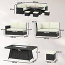 Outsunny 7 Pieces Rattan Garden Furniture Set W/ 50,000 BTU Fire Pit Table