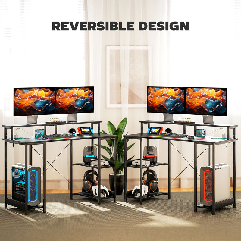HOMCOM Computer Desk Reversible Home Office Desk with Storage