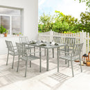 Outsunny 7 Pieces Garden Furniture Set With Stackable Chairs, Light Grey