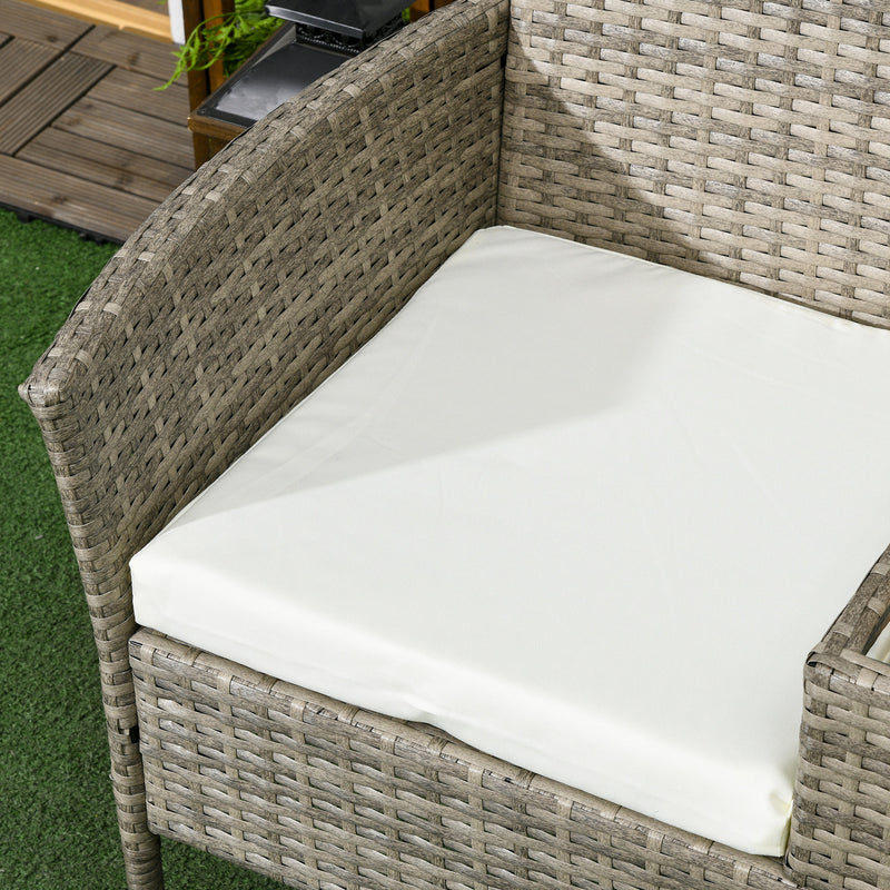 Outsunny Rattan Garden Bench w/ Glass Tea Table, Wicker Chair w/ Cushions