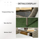 Outsunny Rattan Garden Bench w/ Glass Tea Table, Wicker Chair w/ Cushions