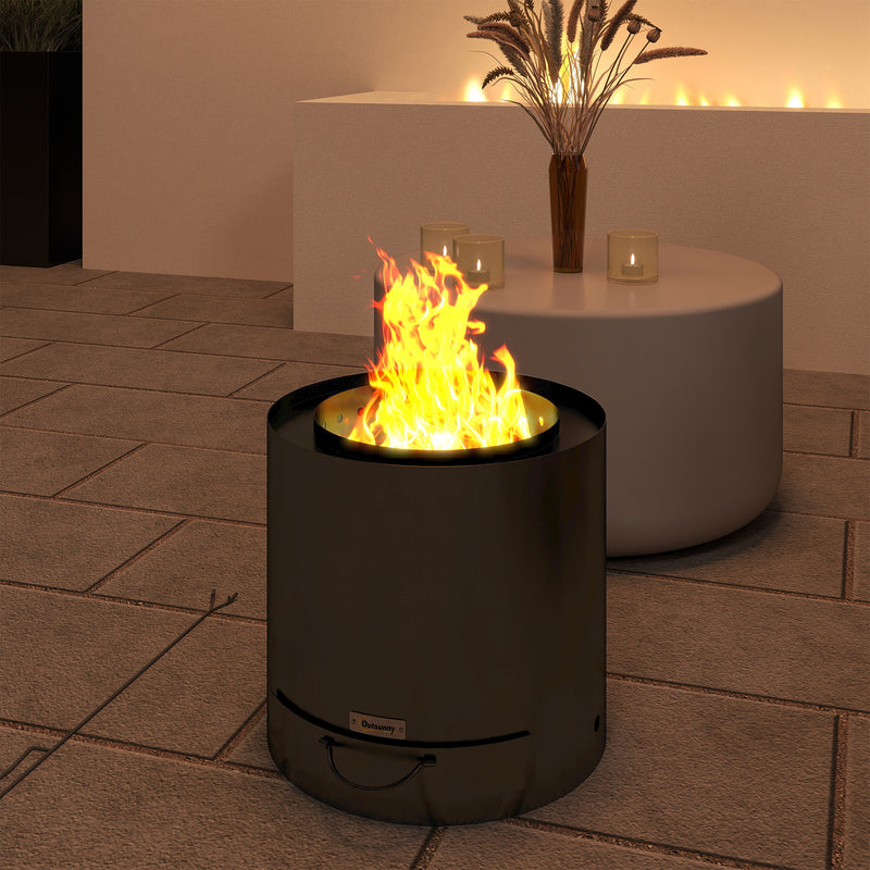 Outsunny Outdoor Round Fire Pit with Ash Tray and Fire Poker, Black