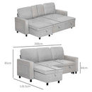 HOMCOM Pull Out Sofa Bed L Shape Corner Sofa w/ Reversible Chaise Light Grey
