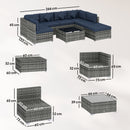 Outsunny 8 Pieces Patio Rattan Sofa Set, Garden Furniture Set Dark Blue
