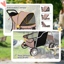 PawHut Pet Stroller Carrier Foldable Deluxe Walk Travel Dog, Brown