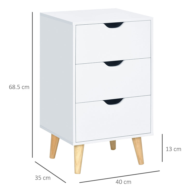 HOMCOM Chest of Drawers, 3 Drawer Unit Storage Chest Bedroom, Cream White
