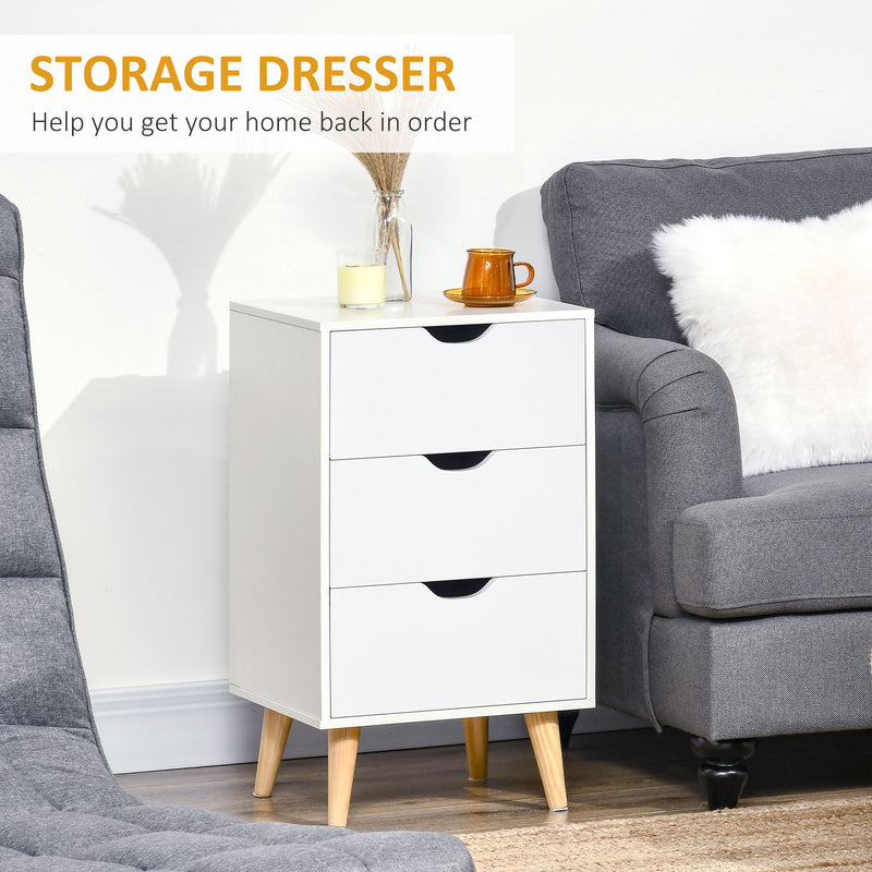 HOMCOM Chest of Drawers, 3 Drawer Unit Storage Chest Bedroom, Cream White