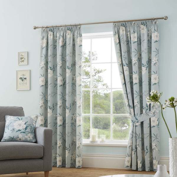 D & D Eve Pencil Pleat Curtains in Duck Egg