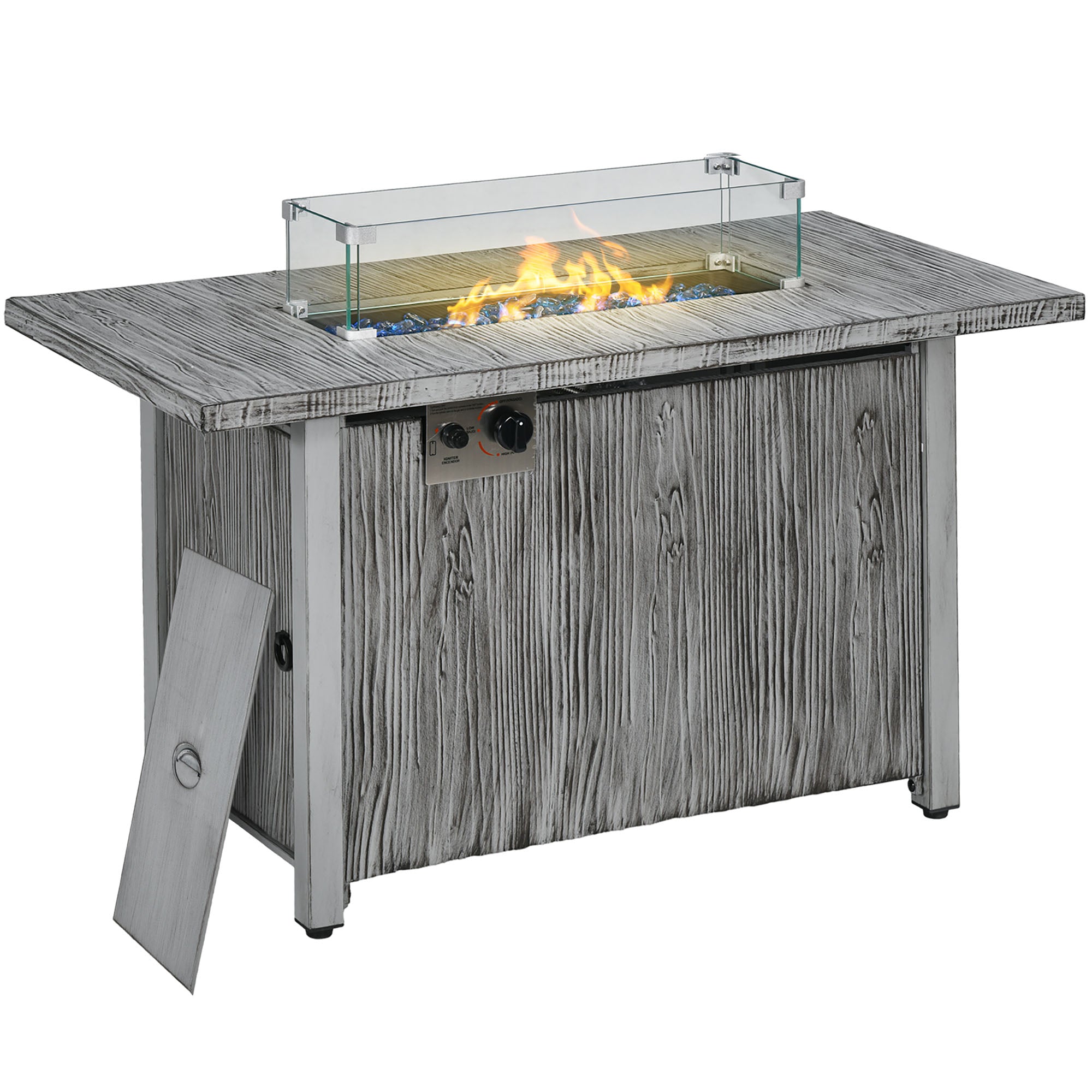 Outsunny Gas Fire Pit Table with 50,000 BTU Burner, Cover, Glass Scree