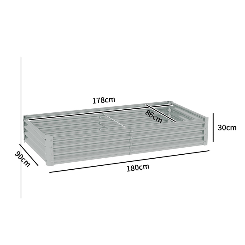 Outsunny Galvanised Raised Garden Bed, 180x90x30cm Raised Bed, Silver