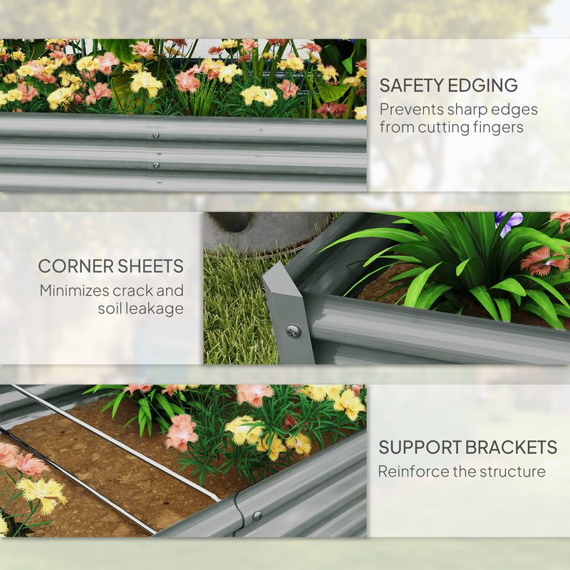Outsunny Galvanised Raised Garden Bed, 180x90x30cm Raised Bed, Silver