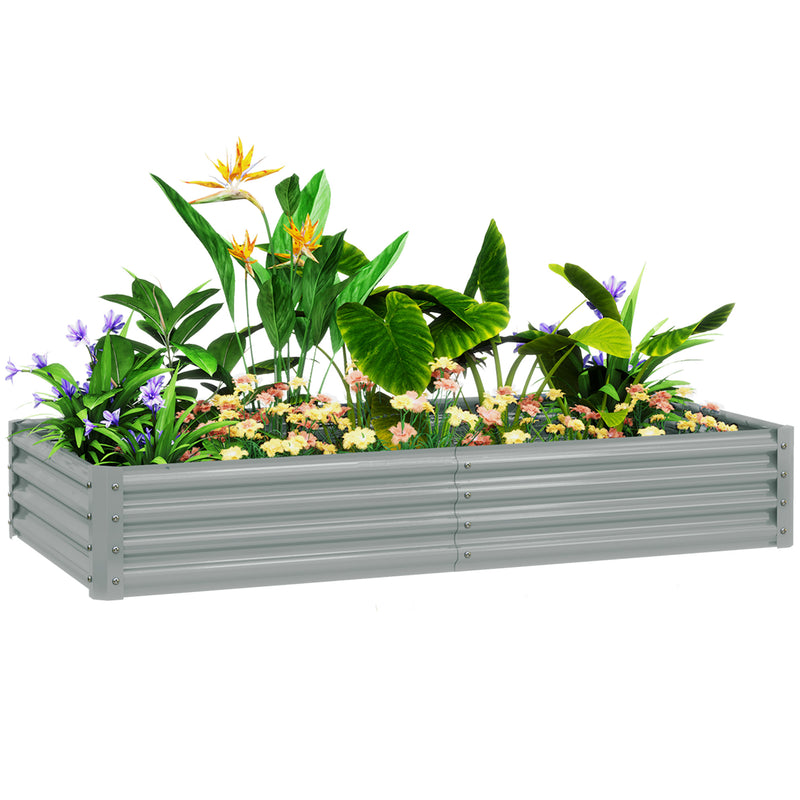 Outsunny Galvanised Raised Garden Bed, 180x90x30cm Raised Bed, Silver
