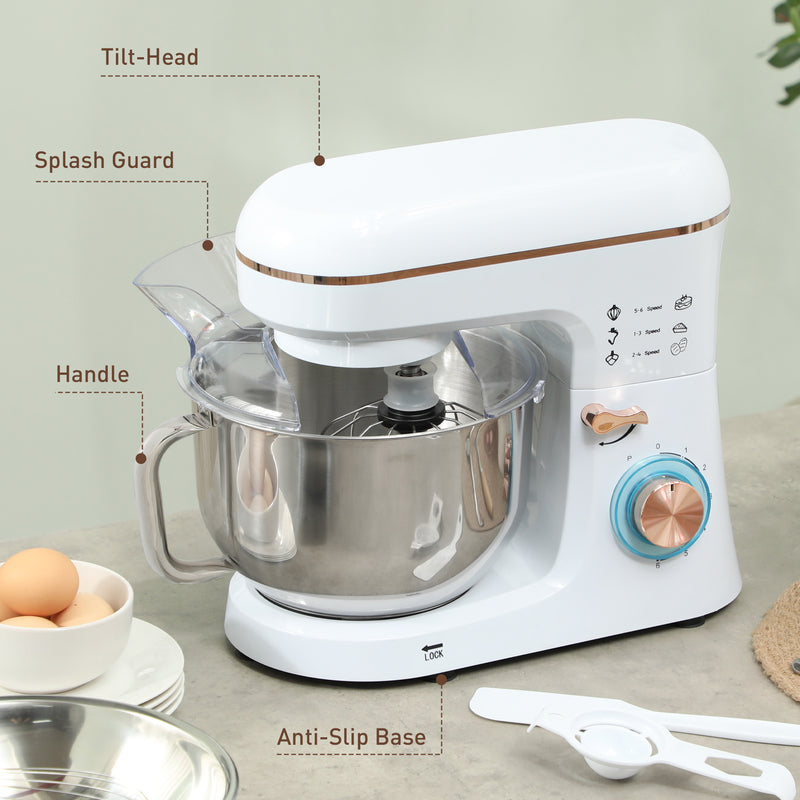 HOMCOM Electric Stand Mixer, 5L Food Mixer with Dough Hook, Whisk