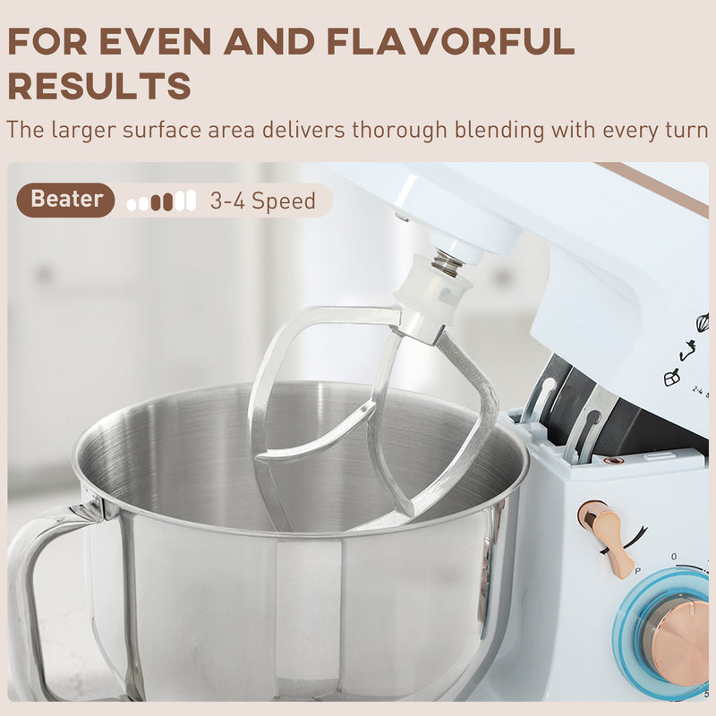 HOMCOM Electric Stand Mixer, 5L Food Mixer with Dough Hook, Whisk