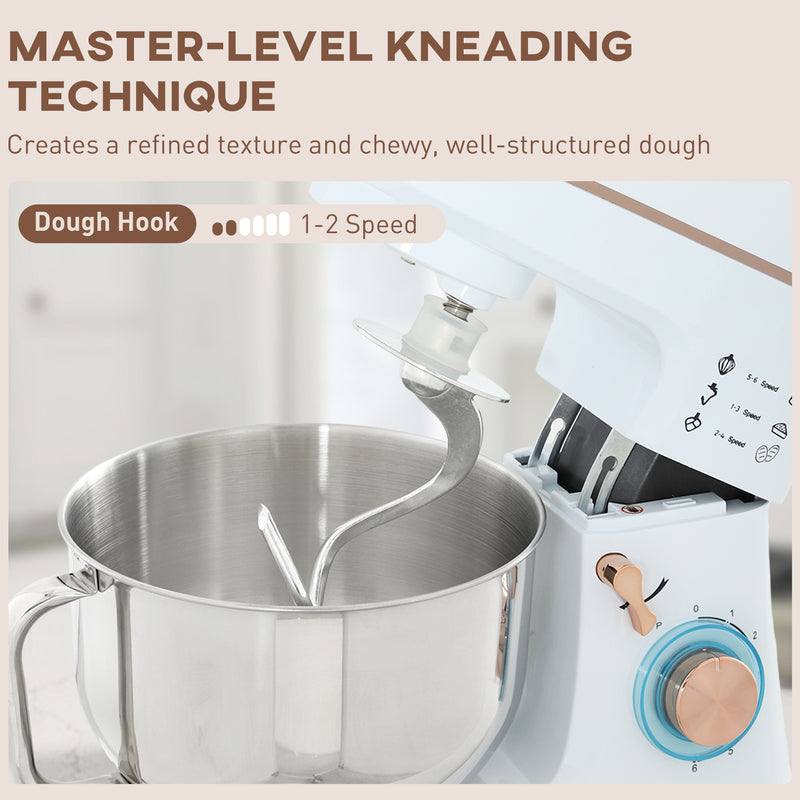 HOMCOM Electric Stand Mixer, 5L Food Mixer with Dough Hook, Whisk