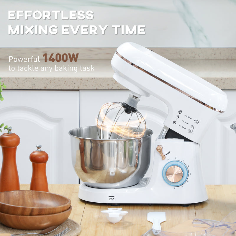 HOMCOM Electric Stand Mixer, 5L Food Mixer with Dough Hook, Whisk