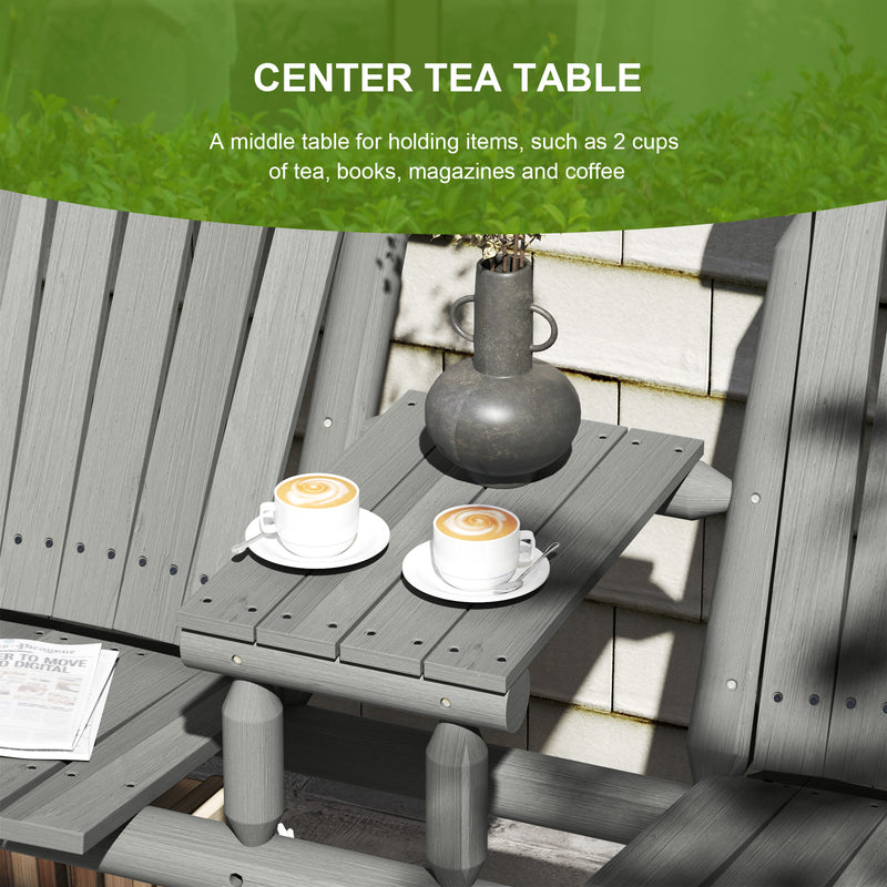 Outsunny Wood Patio Bench 2 Seats w/ Centre Coffee Table, Grey
