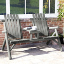 Outsunny Wood Patio Bench 2 Seats w/ Centre Coffee Table, Grey