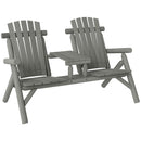 Outsunny Wood Patio Bench 2 Seats w/ Centre Coffee Table, Grey