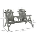 Outsunny Wood Patio Bench 2 Seats w/ Centre Coffee Table, Grey