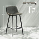 HOMCOM Bar Stools Set of 2, Bar Chairs with Back and Steel Legs, Grey