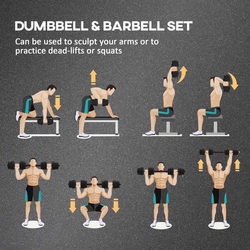 HOMCOM 30kg Adjustable 2 IN 1 Barbell Dumbbells Weight Set for Body Fitness