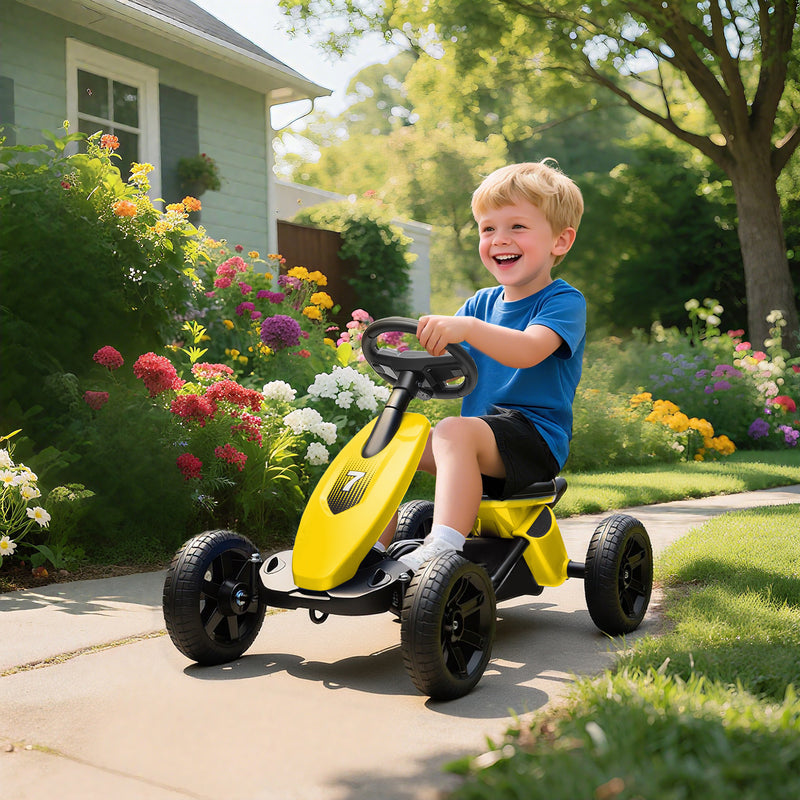 AIYAPLAY Pedal Go-Kart for Kids with Silent EVA Wheels, Metal Frame