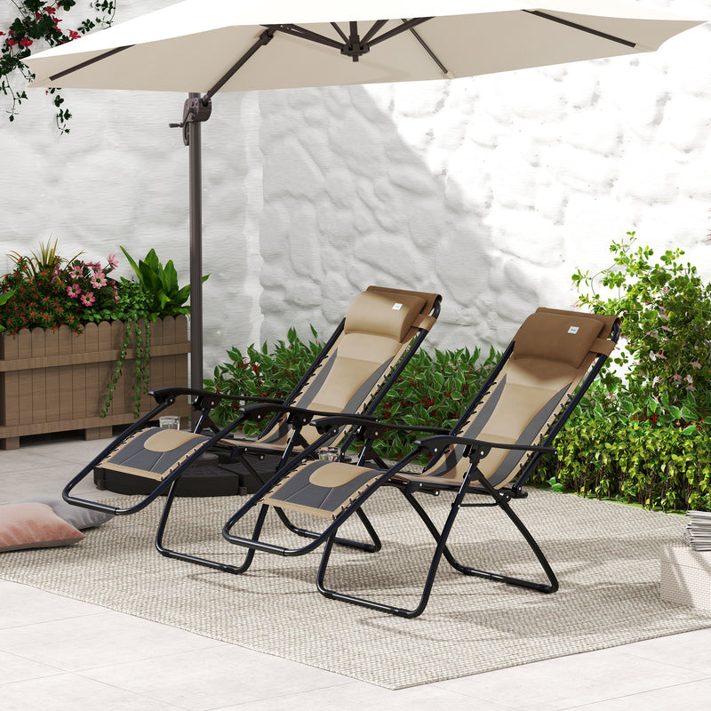 Outsunny 2 Pcs Zero Gravity Lounger Folding Recliner Chair w/ Cup Holder