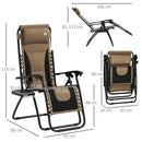 Outsunny 2 Pcs Zero Gravity Lounger Folding Recliner Chair W/ Cup Holder