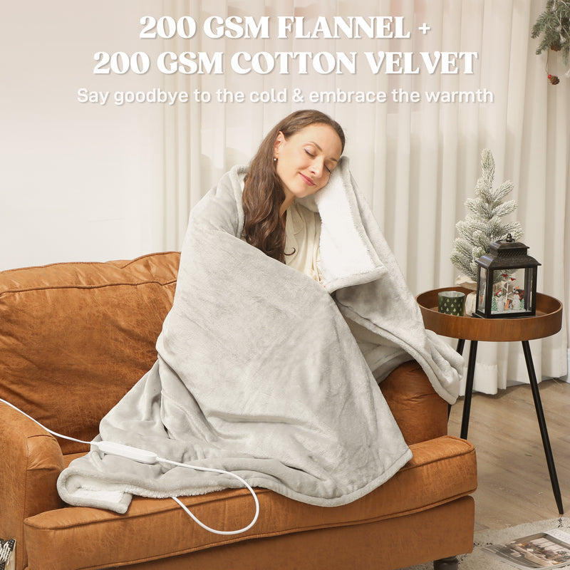 HOMCOM Heated Throw Blanket With 10 Heat Levels And 10H Timer, Grey